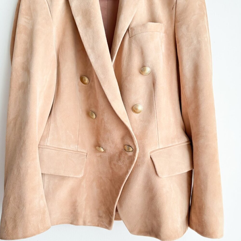 L'Agence Nude Beige Double Breasted Suede Goatskin Blazer 6 - Picture 3 of 14
